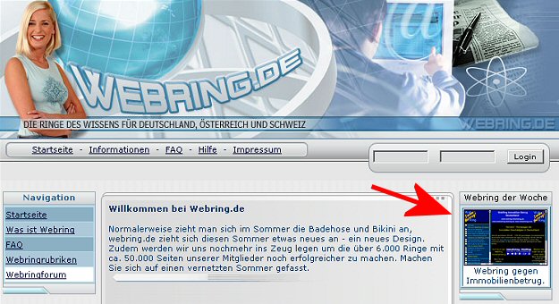 Webring der woche bei www.webring.de. Vom 09.07.2004 bis 21.07.2004